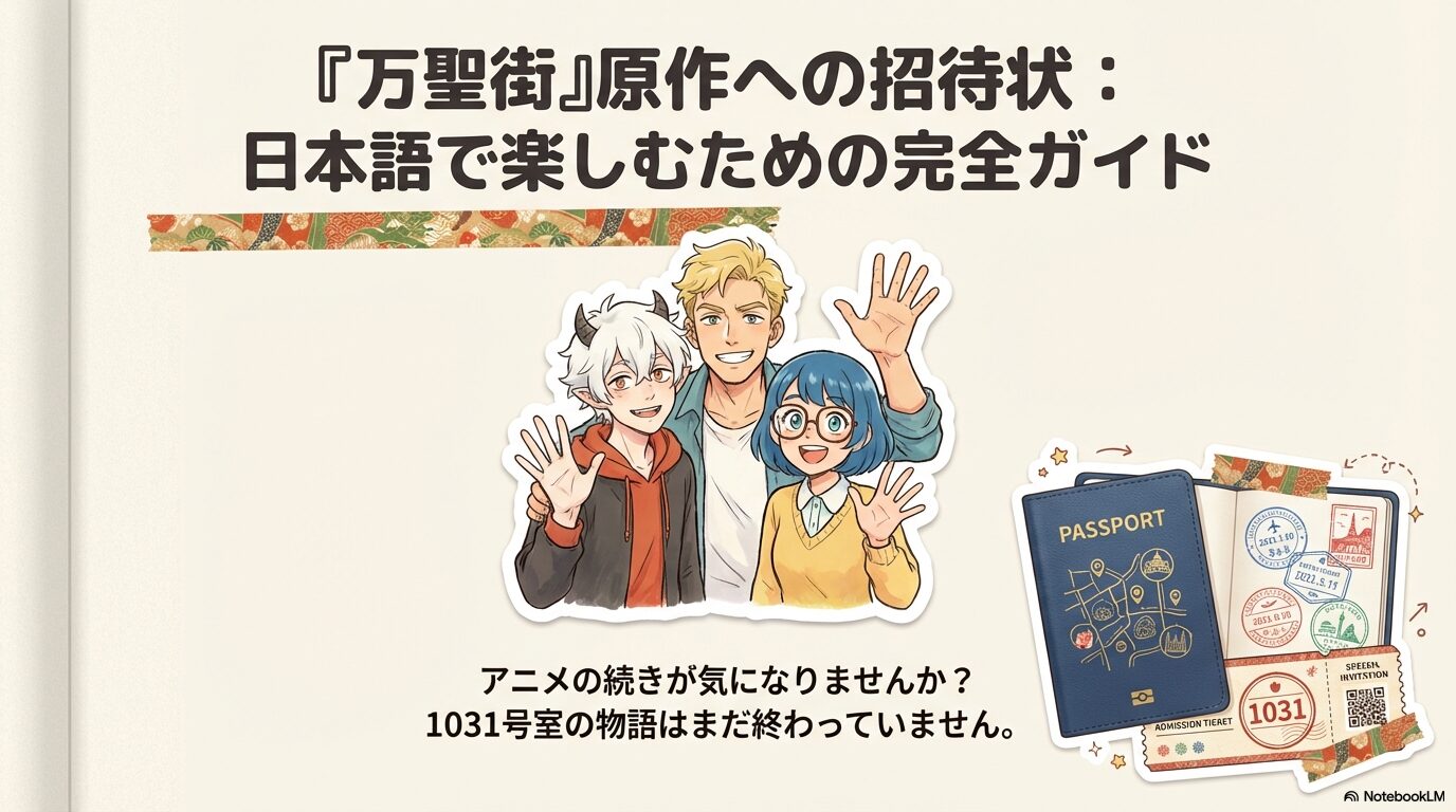 万聖街の原作漫画を日本語で楽しむための完全ガイド。1031号室のキャラクターとパスポートのイラスト。