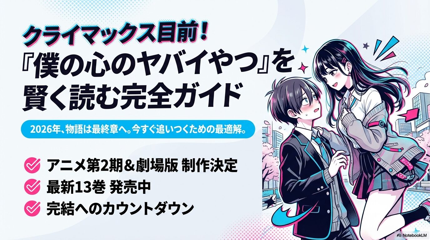 僕の心のヤバイやつのキャラクターイラストと「最終章へ今すぐ追いつくための最適解」というキャッチコピーが書かれたメインスライド画像