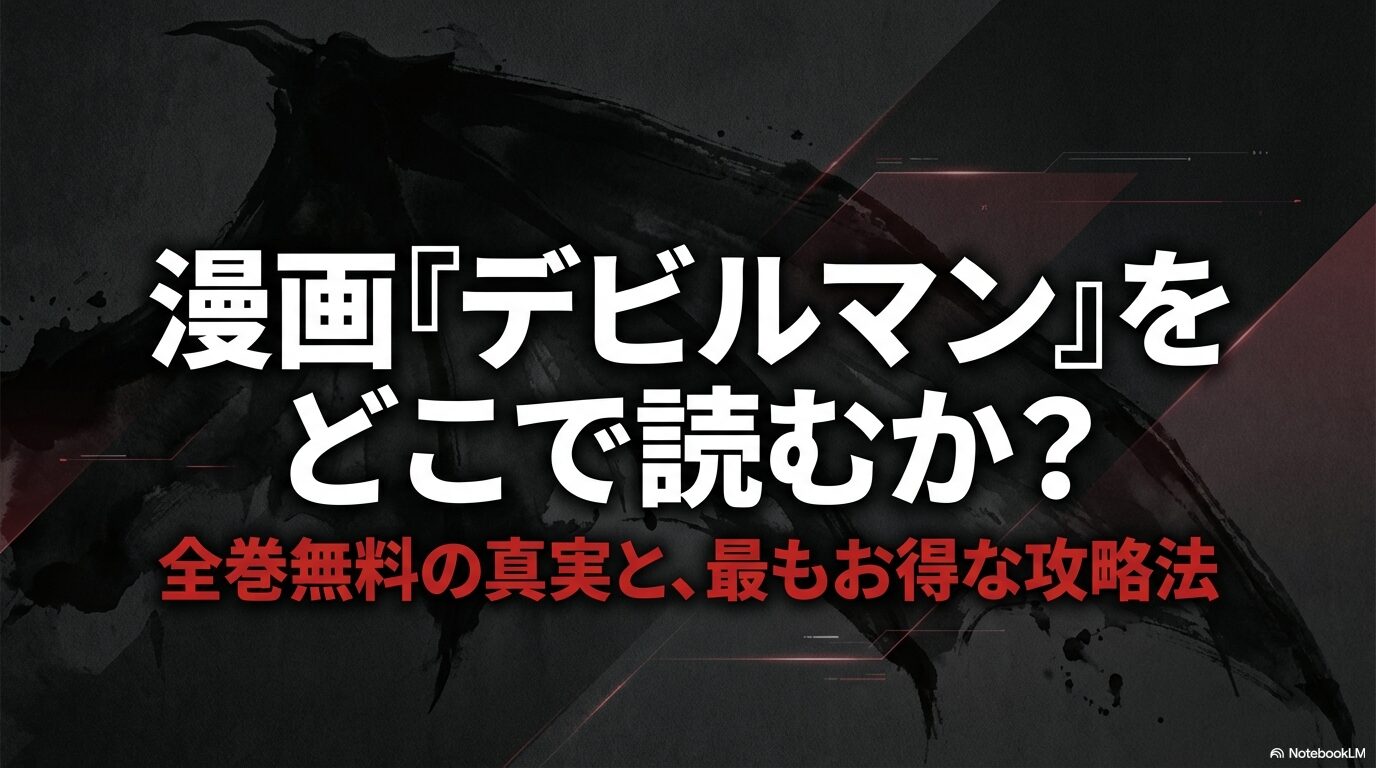 漫画デビルマンをどこで読むべきか、全巻無料の真実と最もお得な攻略法をまとめたスライドの表紙