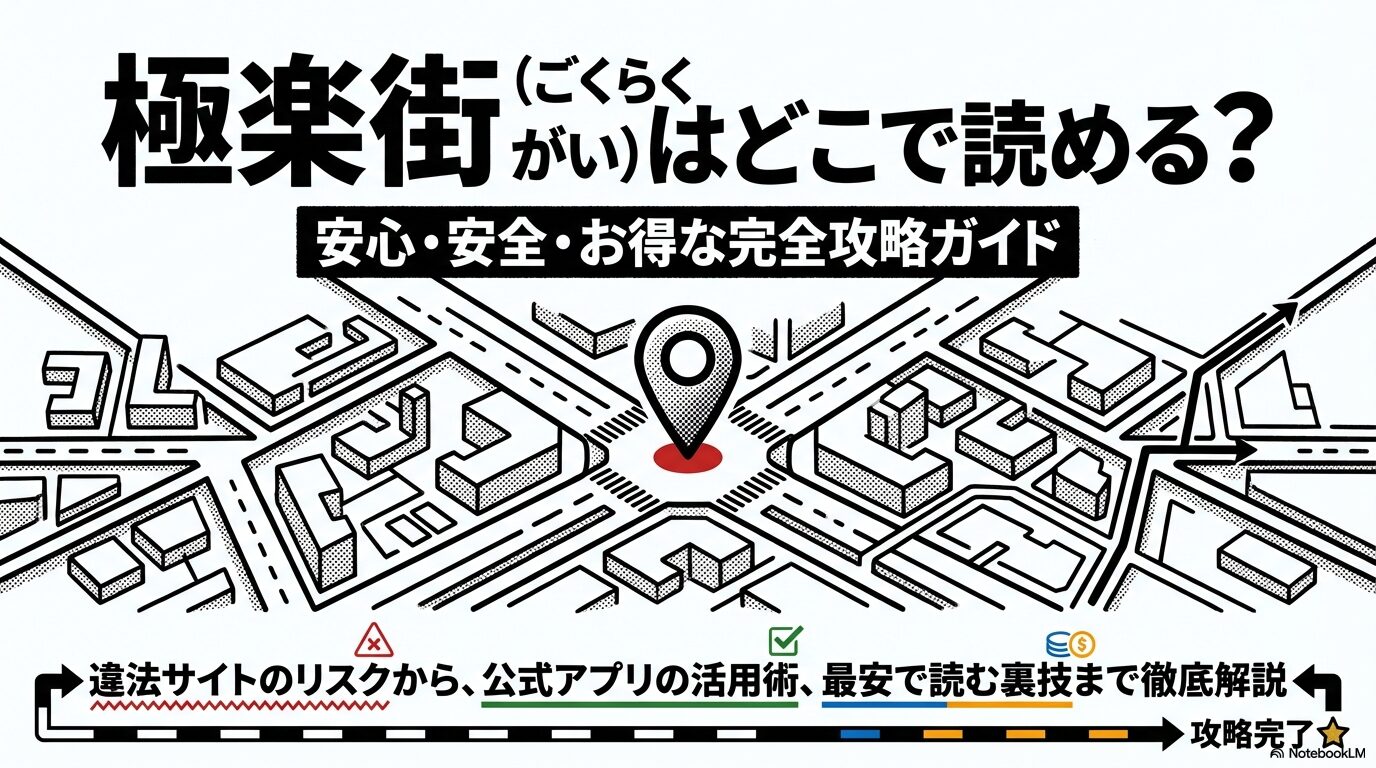 漫画『極楽街』がどこで読めるか、安心・安全・お得な方法を解説するガイドの表紙スライド
