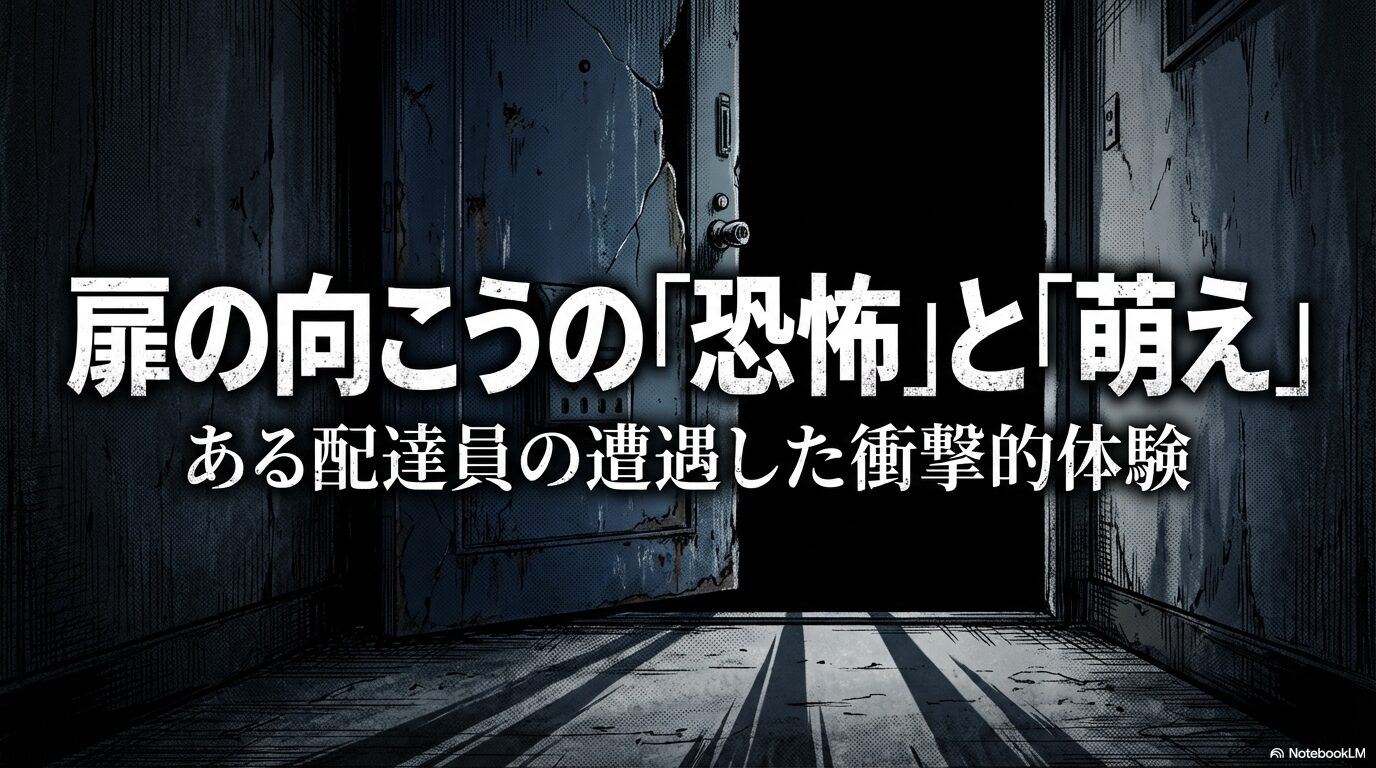 漫画「配達先のお姉さんが怖すぎる」のコンセプトである恐怖と萌えを表現したスライド画像