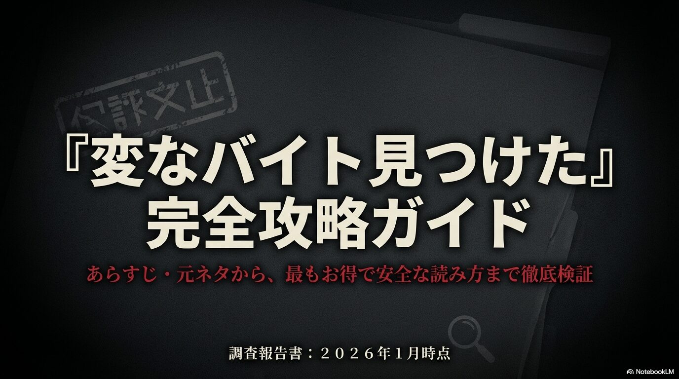 漫画『変なバイト見つけた』のあらすじ、元ネタ、お得で安全な読み方を検証する完全攻略ガイドの表紙スライド