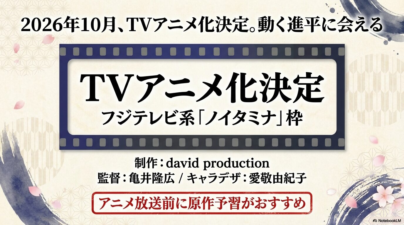フジテレビ「ノイタミナ」枠でのアニメ放送決定情報。制作david production、監督亀井隆広、キャラデザ愛敬由紀子のスタッフ情報。