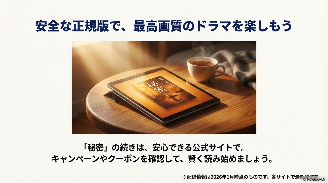 トップトゥーン、まんが王国、コミックシーモアのそれぞれの強みと、利用目的別のおすすめをまとめた比較スライド。