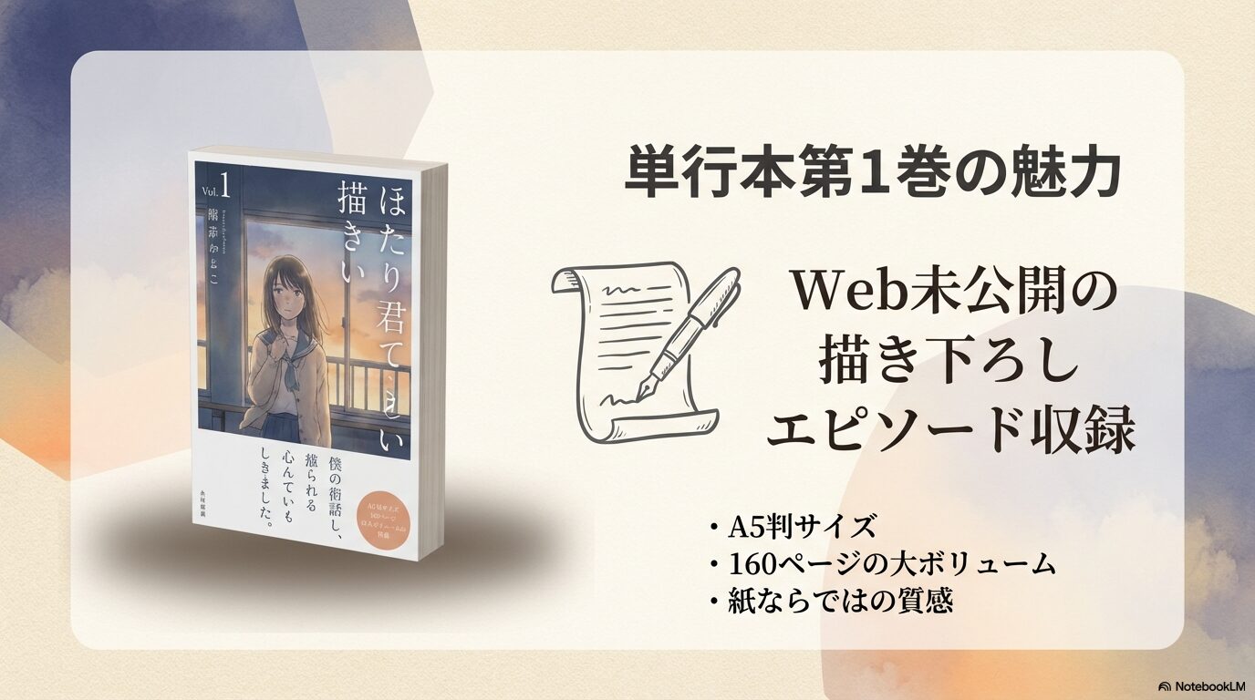 『怪異さんと俺』単行本1巻の特典紹介。Web未公開エピソードや紙書籍ならではの質感を解説するスライド。