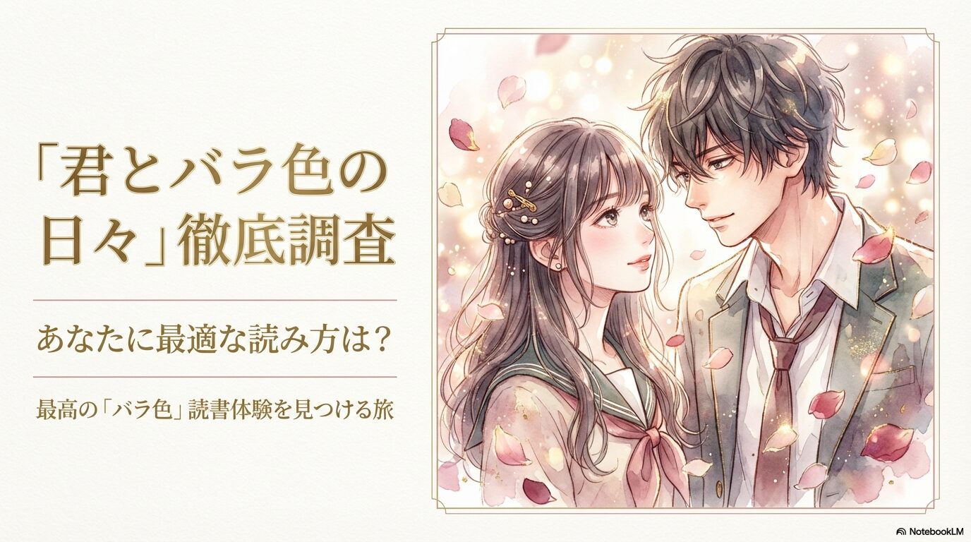 マンガ「君とバラ色の日々」をどこで読むのが最適か徹底調査したスライド。のばらと瀬戸原のイラスト。