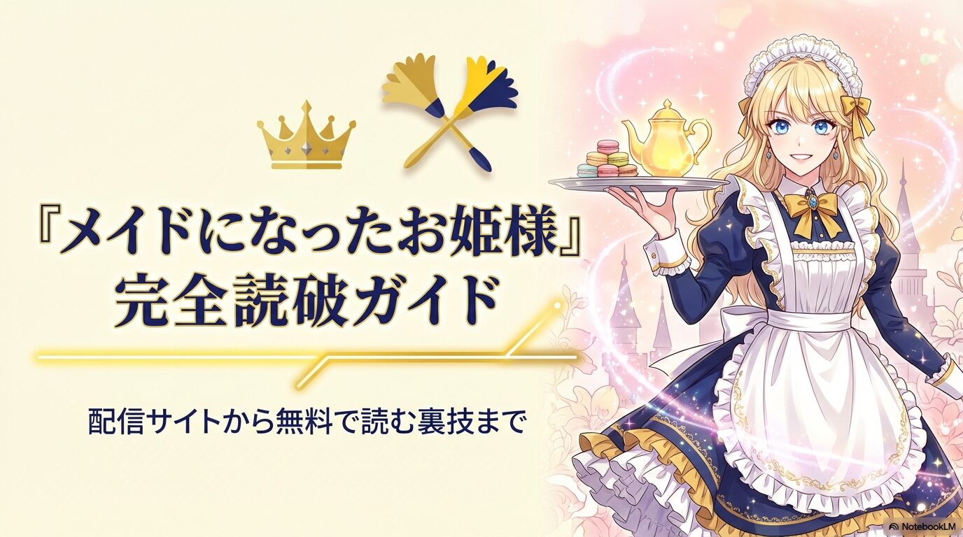 『メイドになったお姫様』完全読破ガイド、配信サイトから無料で読む裏技まで解説するスライドの表紙画像。