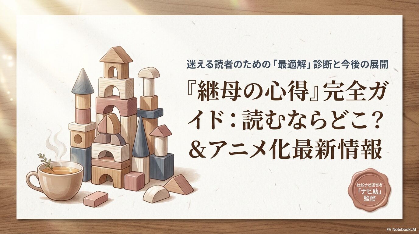 『継母の心得』の配信サイト比較と2026年アニメ化情報を網羅した完全ガイドの表紙。ナビ助監修。