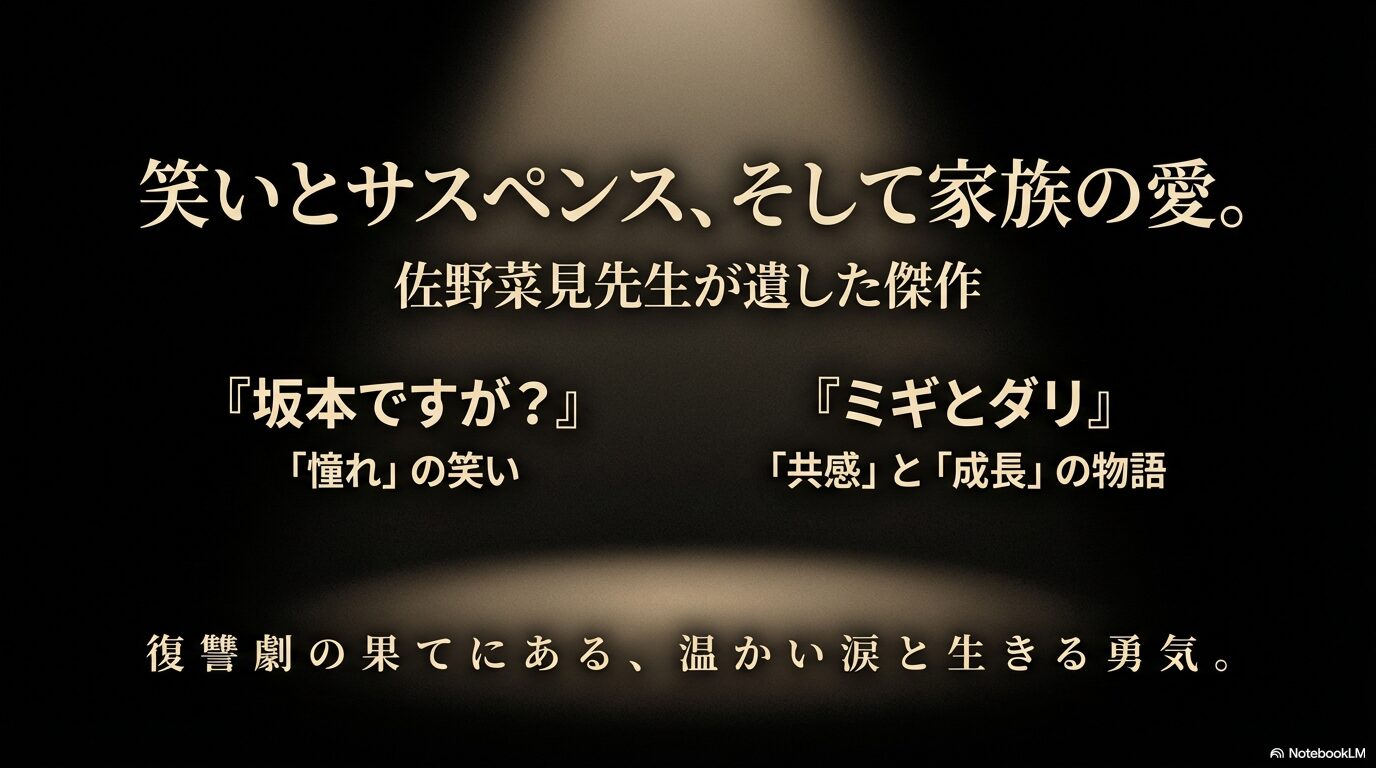坂本ですが?』は「憧れ」の笑い、『ミギとダリ』は「共感」と「成長」の物語。復讐劇の果てにある、温かい涙と生きる勇気。