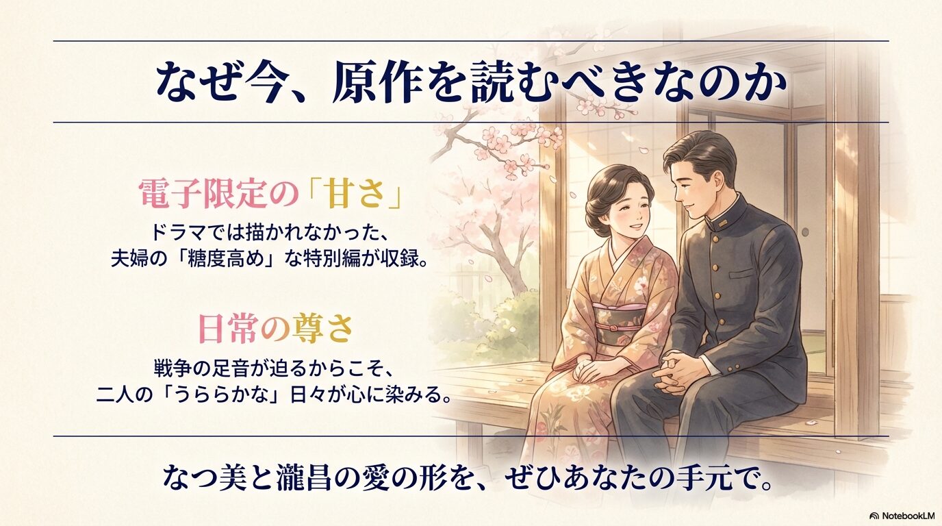 原作漫画を読むべき理由。電子書籍限定の「甘い」特典エピソードや、戦争の足音が迫る昭和12年の尊い日常描写について。