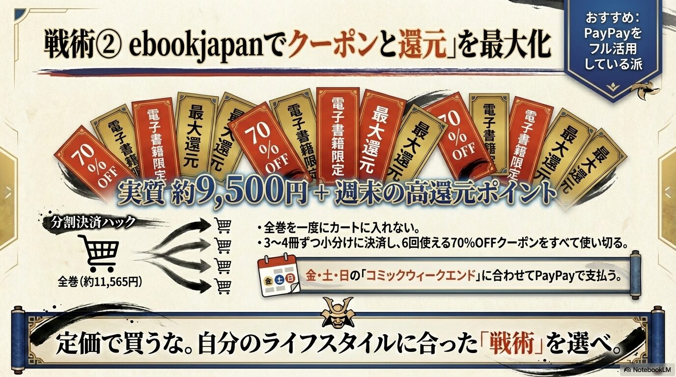 ebookjapanで6回使える70%OFFクーポンと週末還元を最大化するPayPay派向け戦術スライド