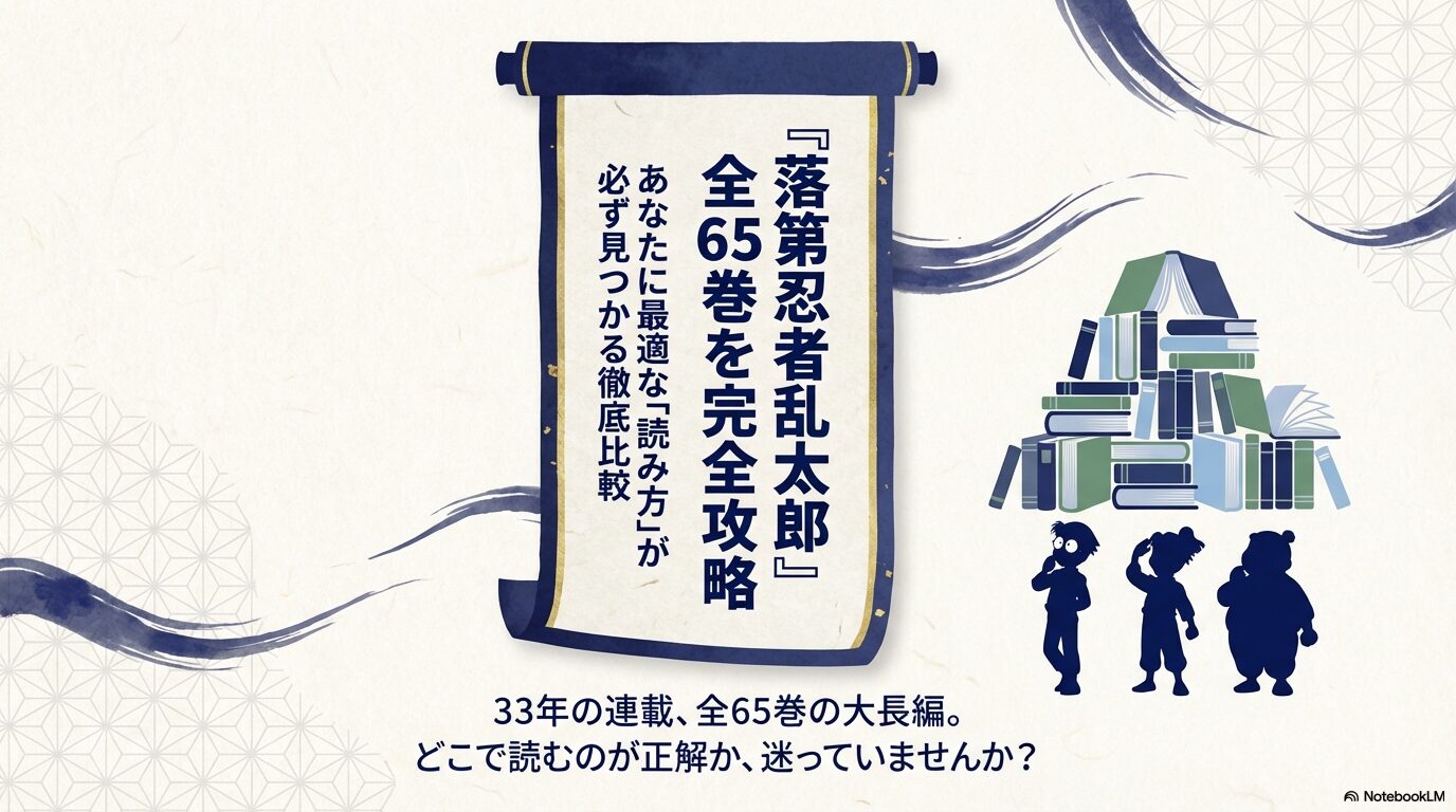 落第忍者乱太郎全65巻を完全攻略するための最適な読み方比較ガイド。33年の連載大長編をどこで読むべきか解説。