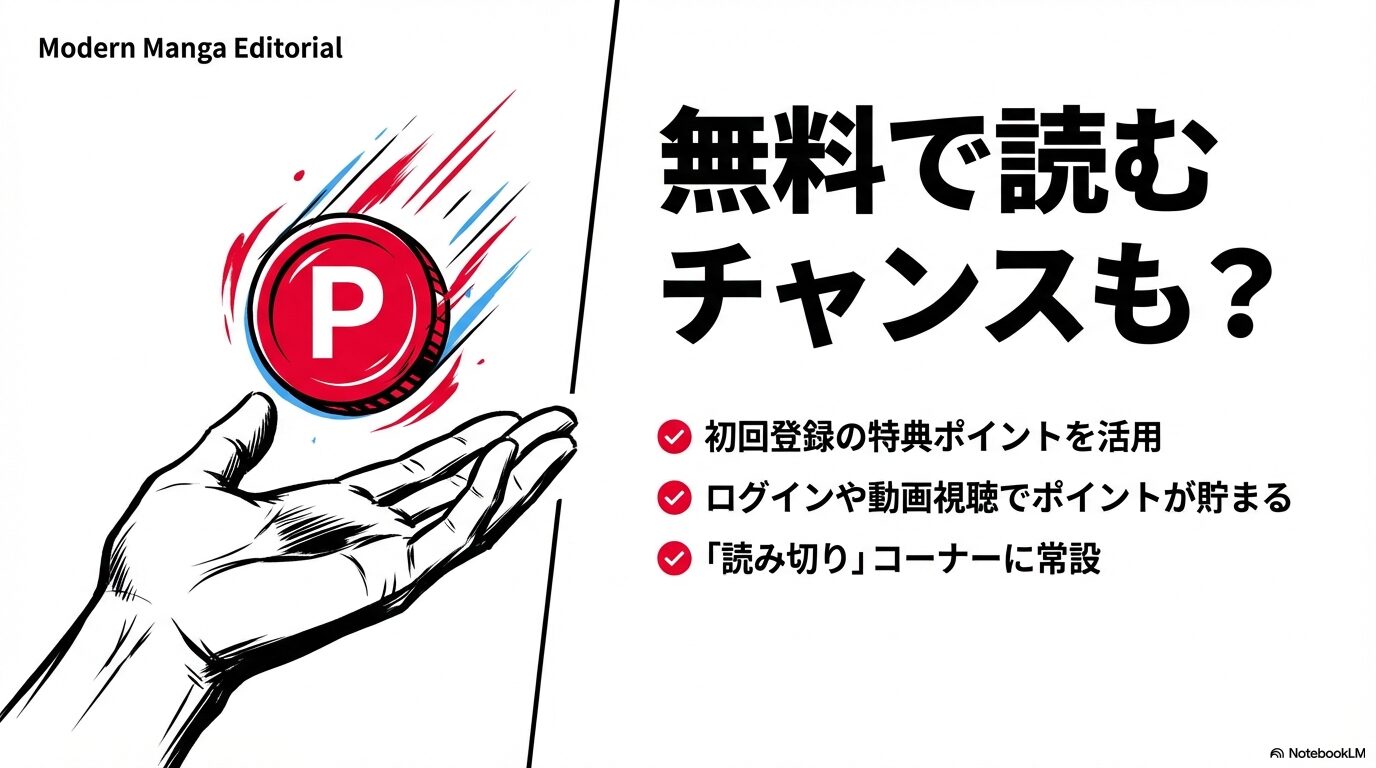 少年ジャンプ+で『パラソル同盟』を無料ポイントで読む方法を説明するスライド