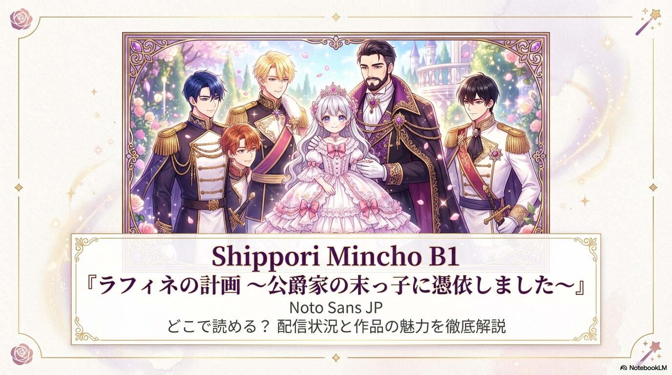 マンガ『ラフィネの計画~公爵家の末っ子に憑依しました~』のメインキャラクターが並ぶ華やかな紹介画像。