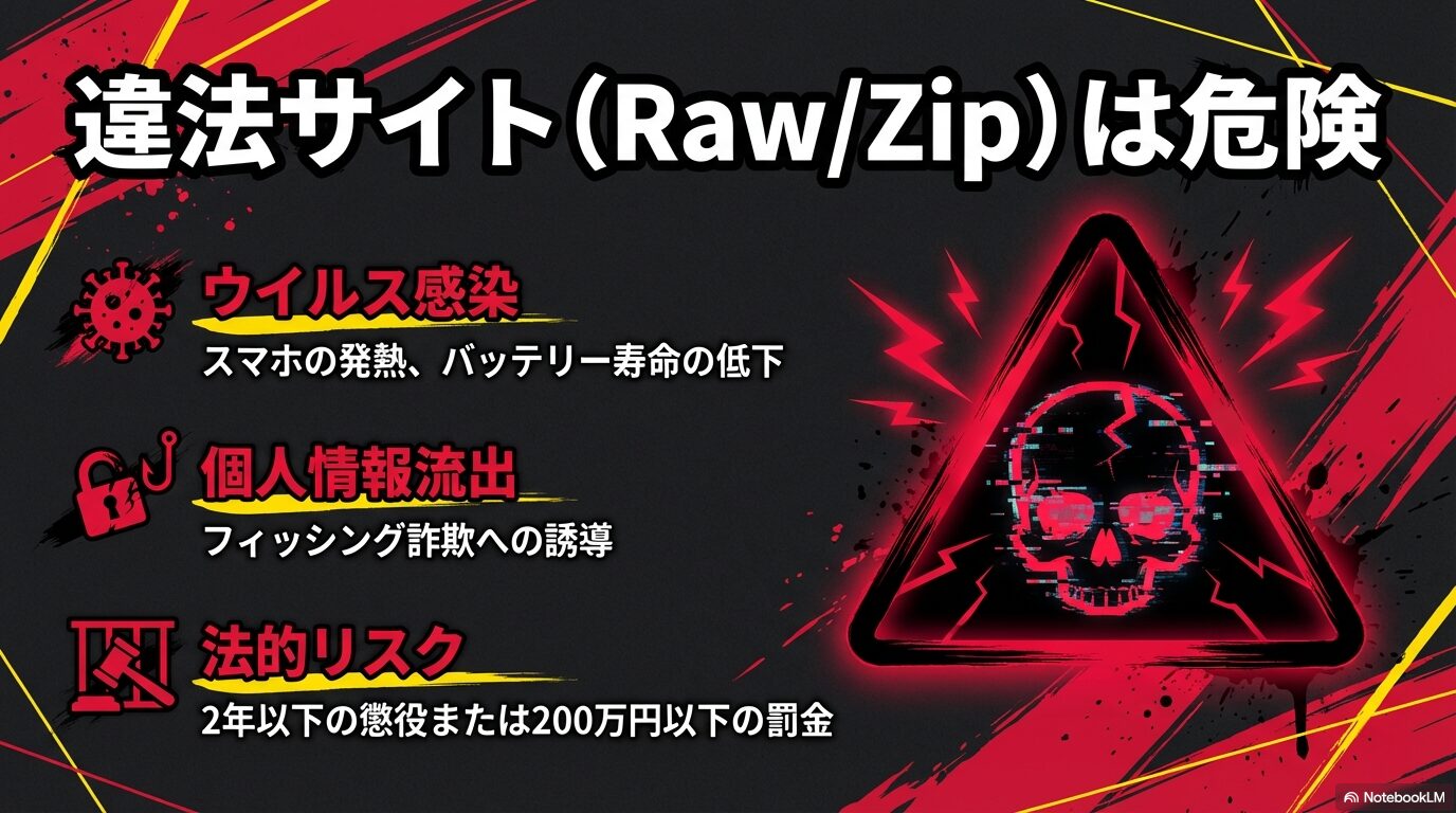 漫画rawやzipなどの違法サイトの危険性・ウイルス感染と法的リスク