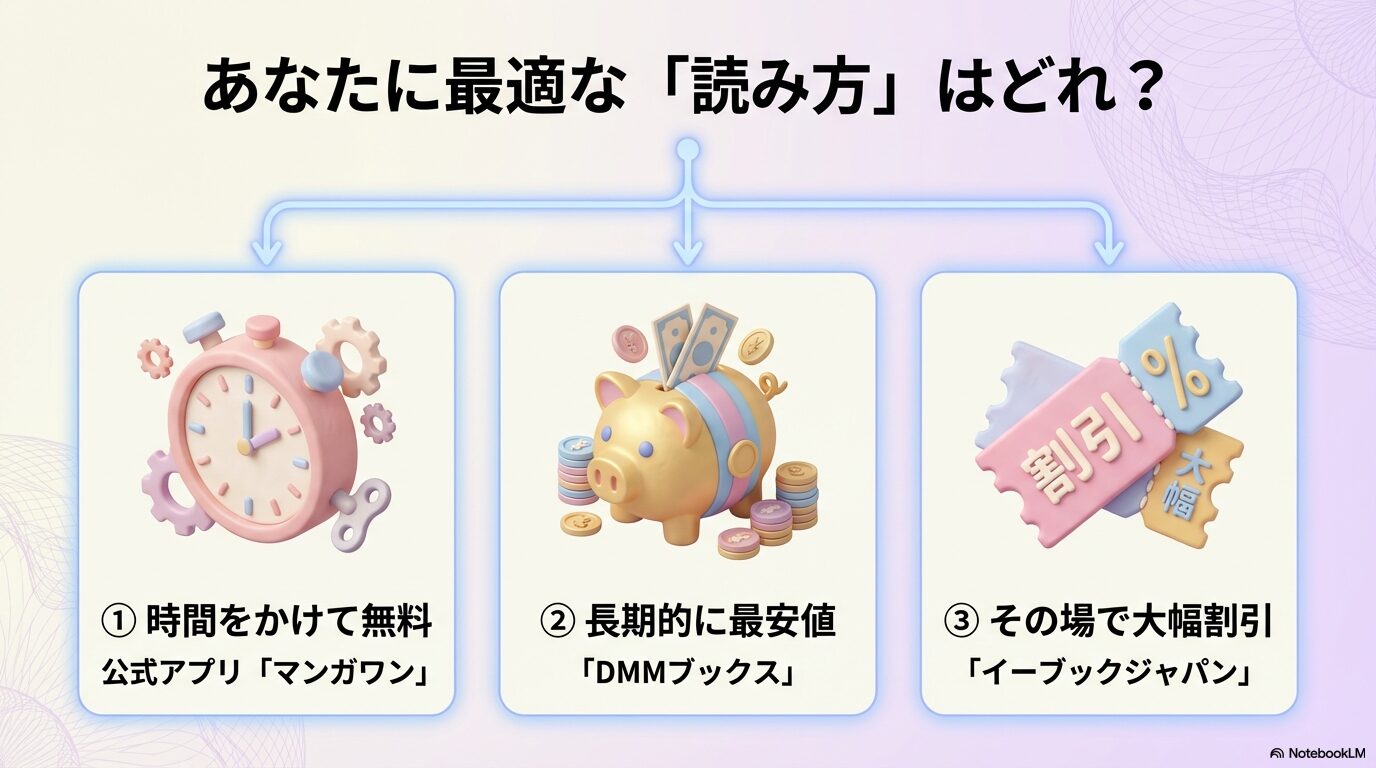 『終末の箱庭』を読む3つの方法比較:マンガワン・DMMブックス・ebookjapan