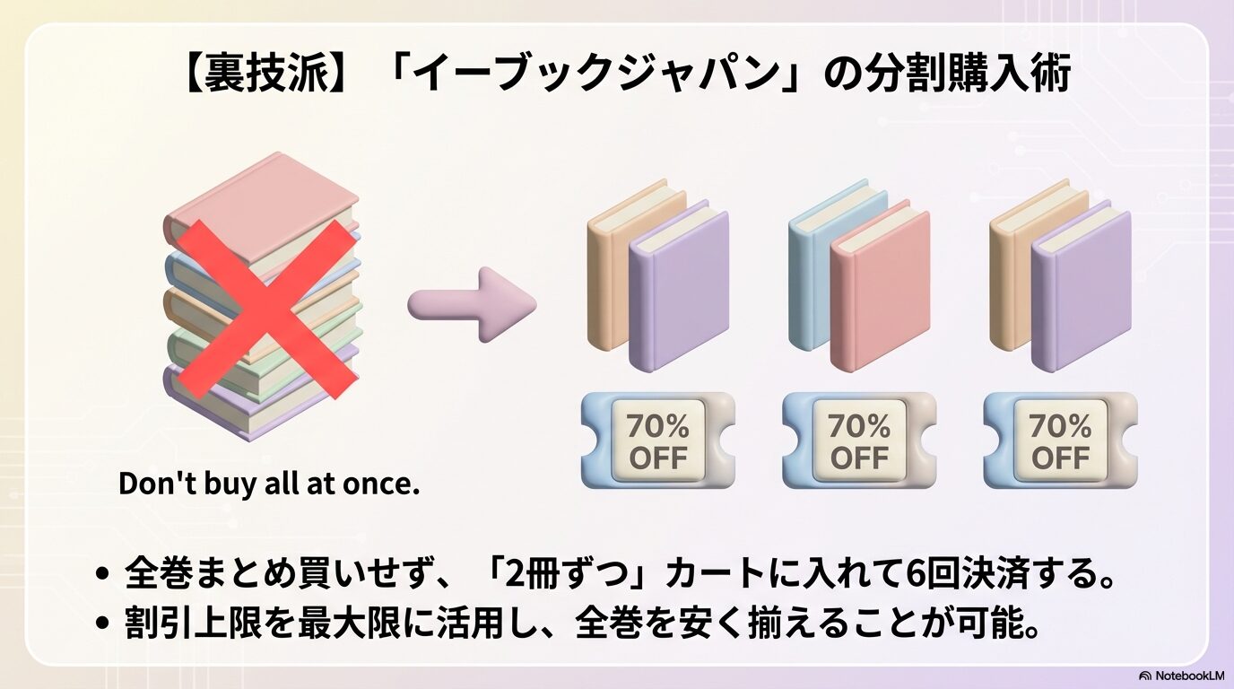 ebookjapanの70%OFFクーポンを最大限活用する6回分割購入テクニック