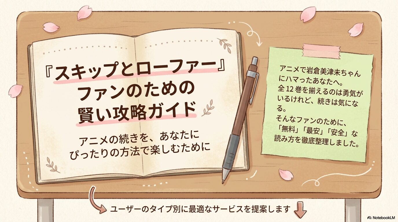 スキップとローファーの漫画を無料・最安・安全に読むための攻略ガイド表紙。岩倉美津未のイラスト。