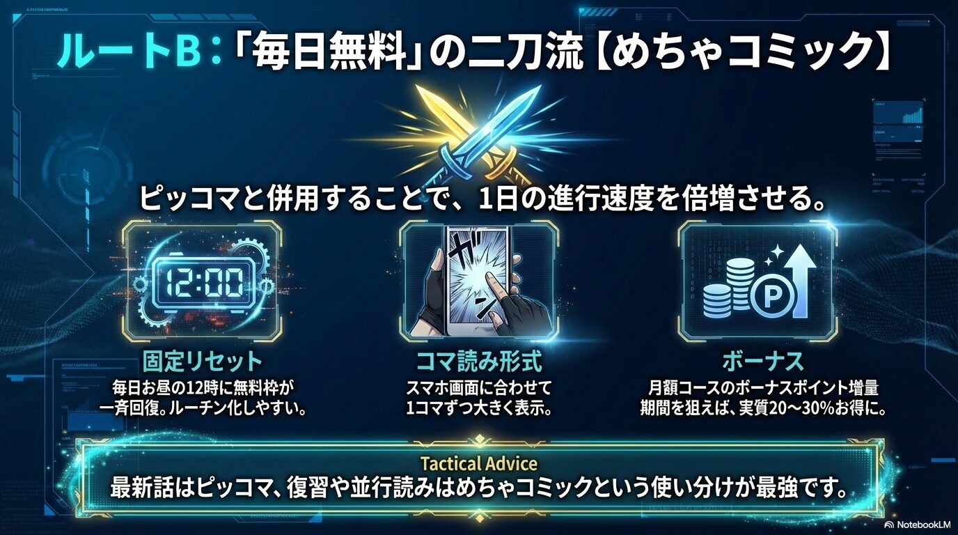 めちゃコミックの12時リセット無料枠とスマホに最適なコマ読み形式を紹介するスライド