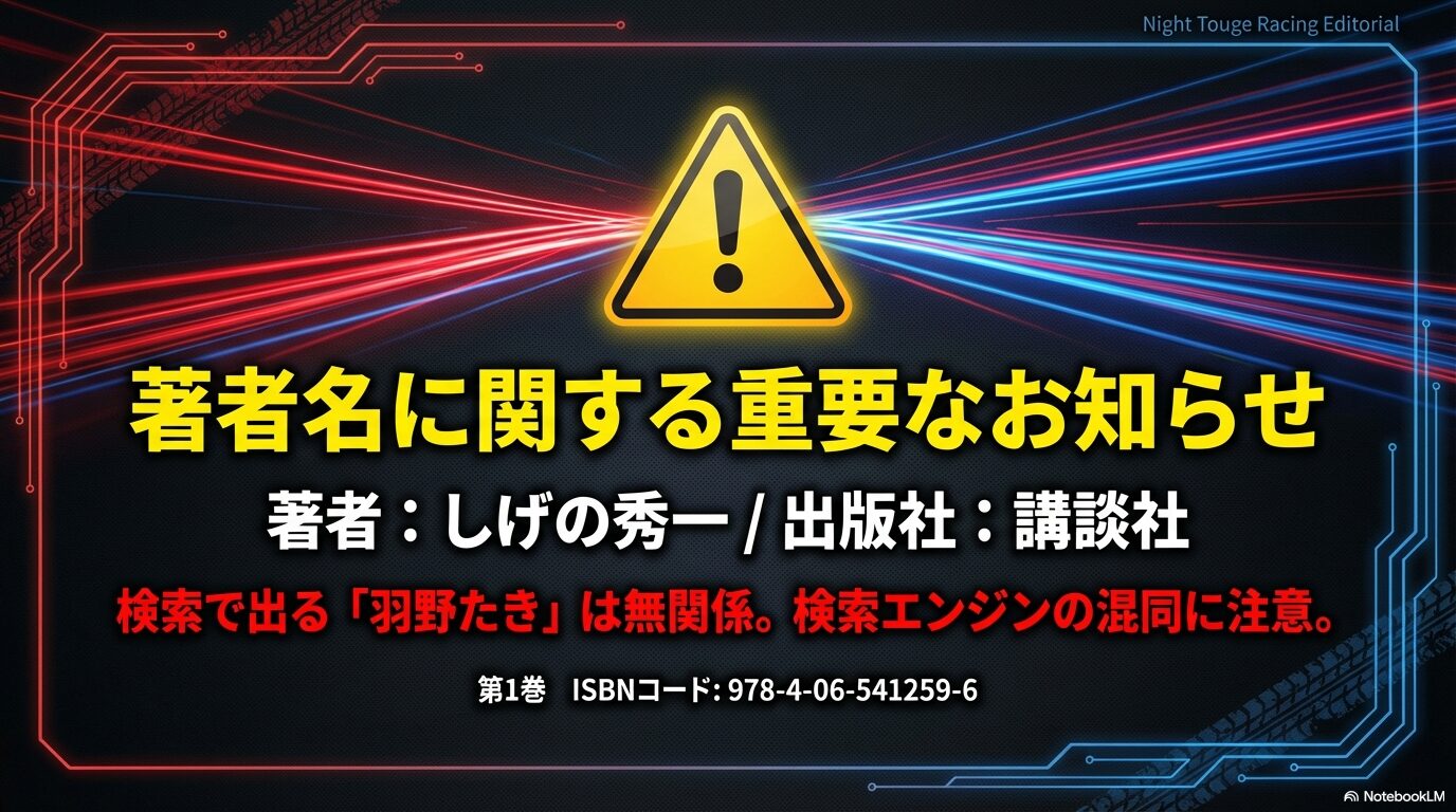 著者はしげの秀一先生であり「羽野たき」は無関係であるという注意喚起と、第1巻のISBNコード。