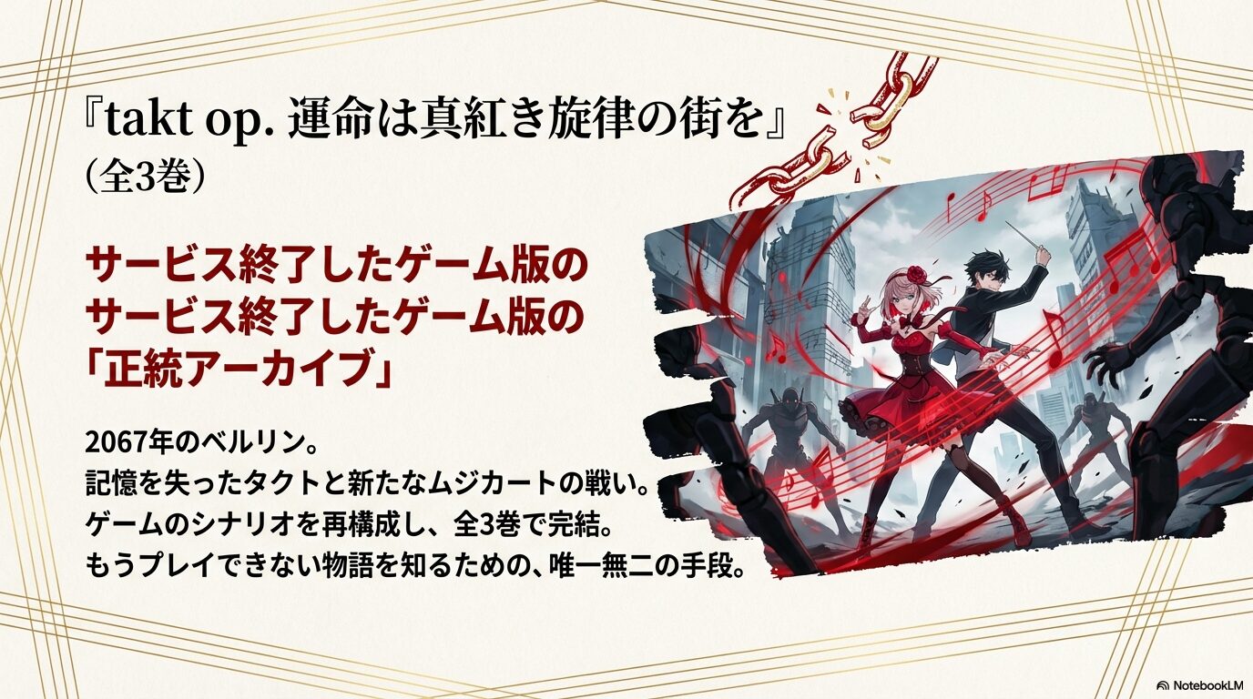 漫画「運命は真紅き旋律の街を」全3巻。サービス終了したゲーム版の正統アーカイブ