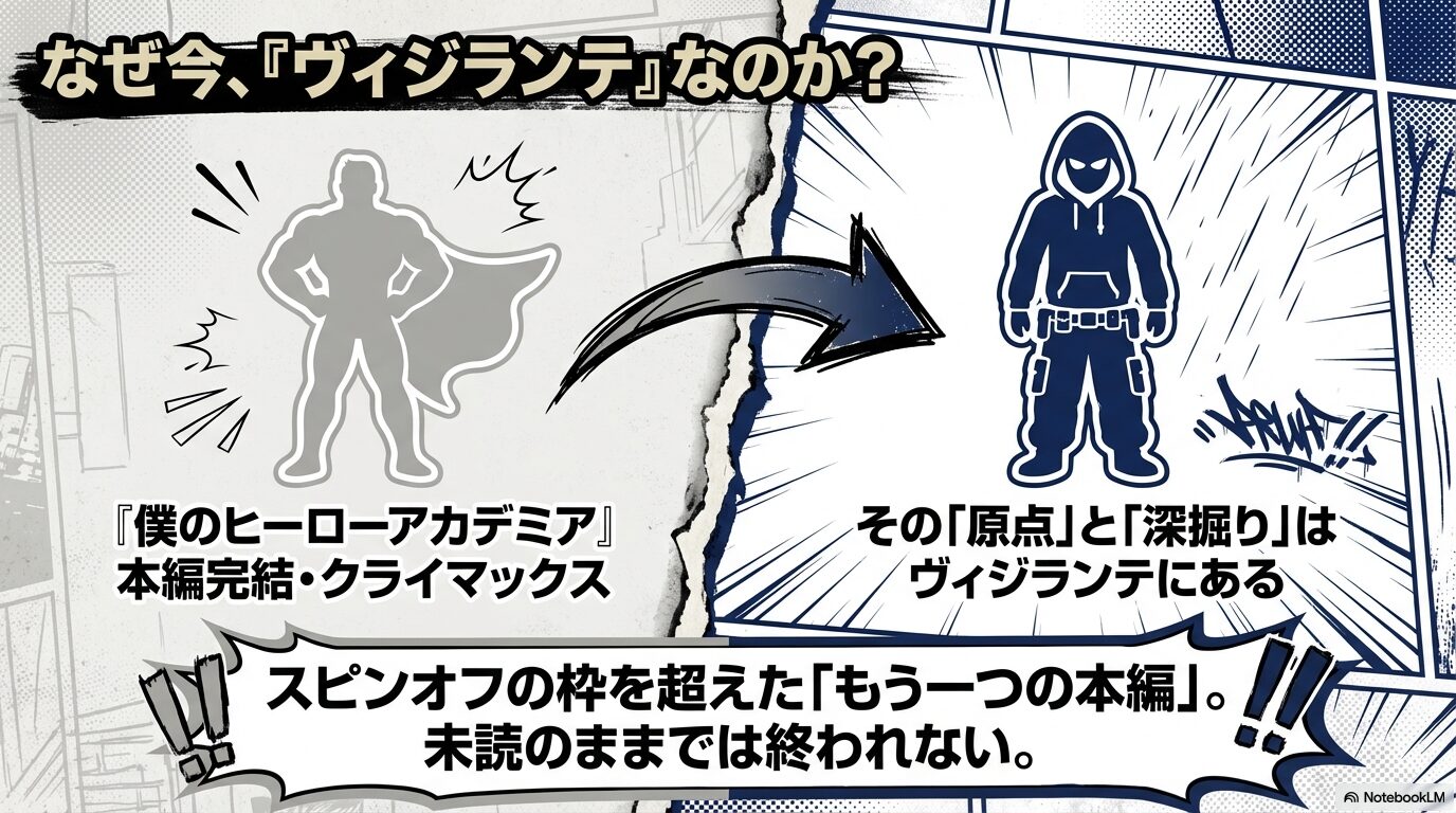ヒロアカ本編クライマックスに関連する前日譚ヴィジランテの深掘り要素解説スライド