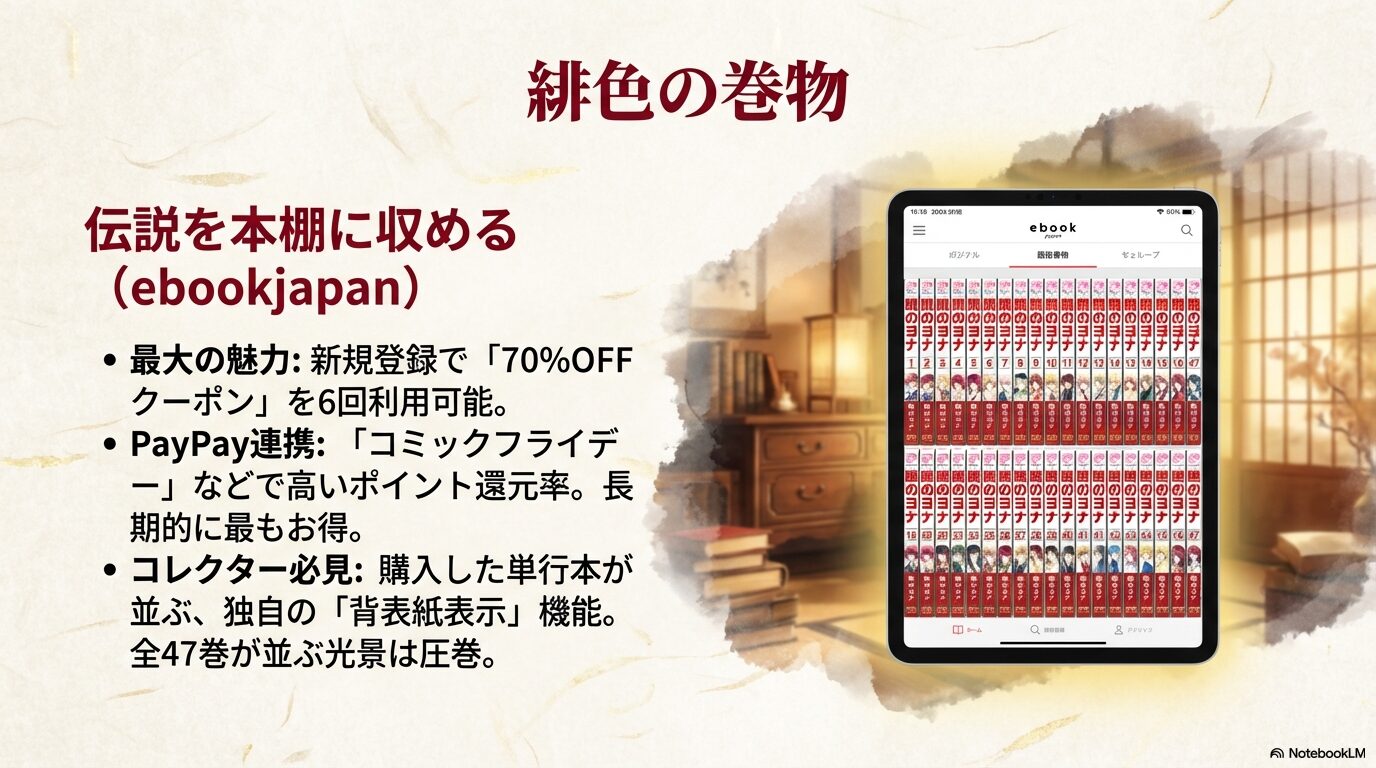 ebookjapanの70%OFFクーポンと背表紙表示機能で暁のヨナ全巻をお得に集める