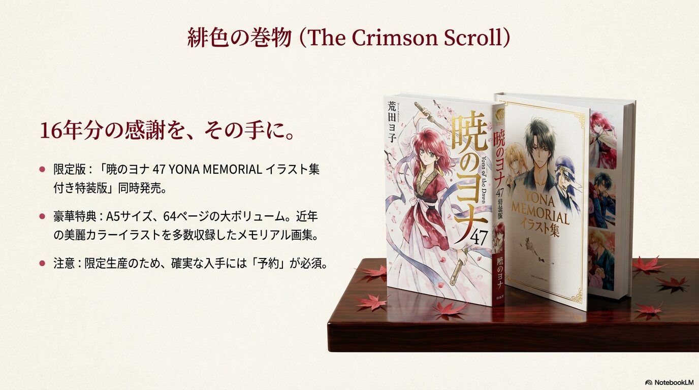 暁のヨナ47巻特装版特典「YONA MEMORIALイラスト集」の詳細と予約推奨情報