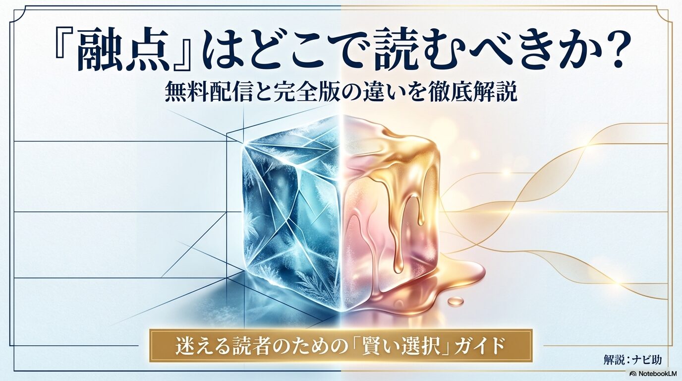 『融点〜とけあい〜』のデジタル配信状況と、無料配信・完全版の違いを解説するガイドの表紙スライド。