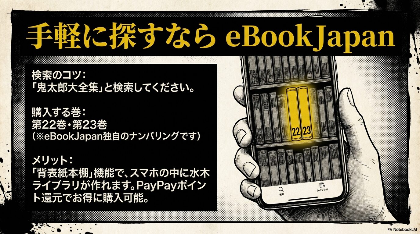 京極夏彦氏が責任監修したBookWalkerの決定版「水木しげる漫画大全集」の品質とメリットを解説するスライド