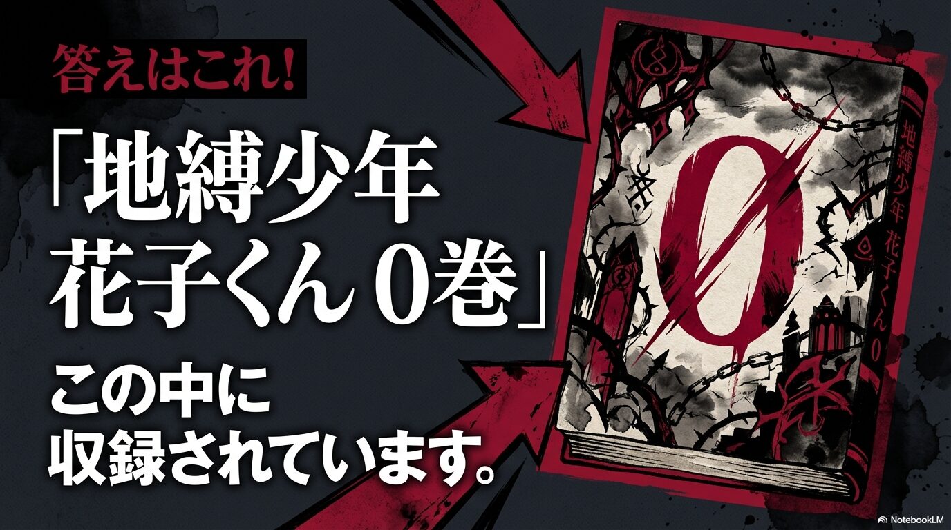答えはこれ！地縛少年花子くん0巻の中に収録されています、と伝えるスライド画像。