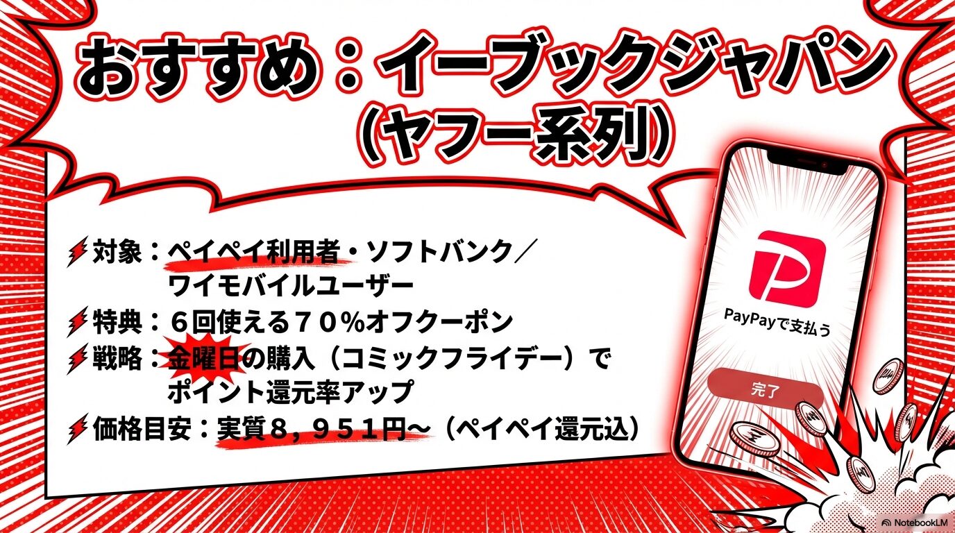 ebookjapanの6回使える70％OFFクーポンと、金曜日のコミックフライデーによるPayPay還元率アップの戦略。