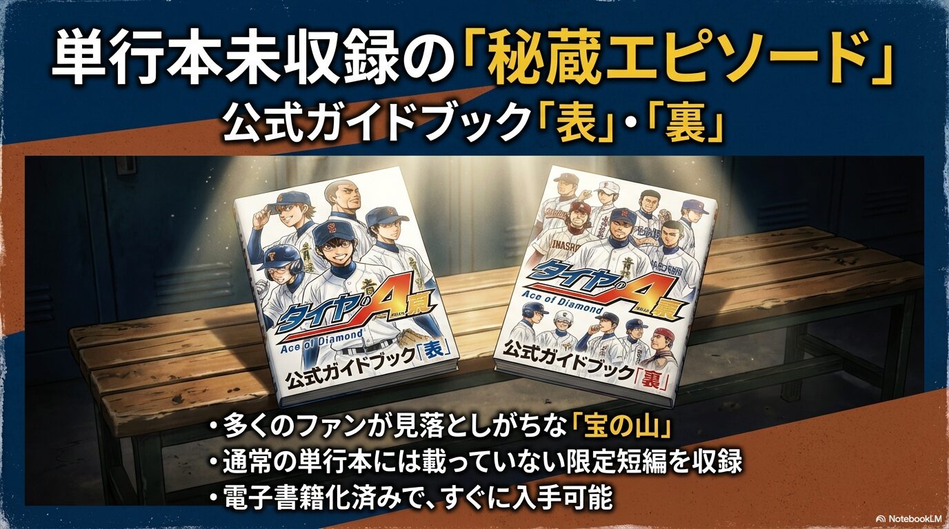 単行本未収録のエピソードが読めるダイヤのA公式ガイドブック「表」と「裏」の概要スライド