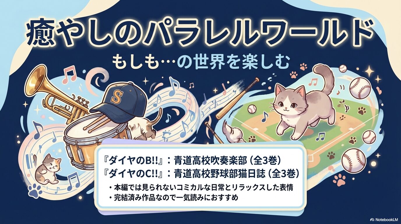 吹奏楽部編と猫日誌のスピンオフ作品の完結状況と内容紹介スライド