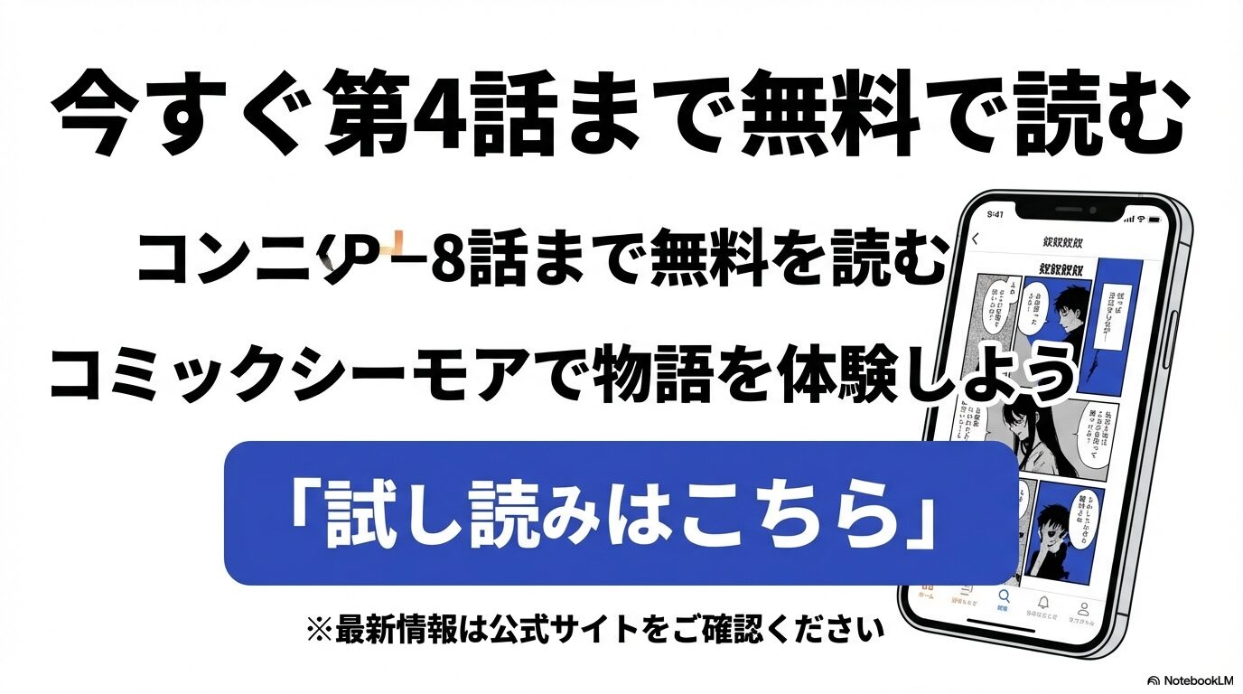奴奴奴奴を第4話まで無料で読むよう促す、コミックシーモアの利用案内スライド。