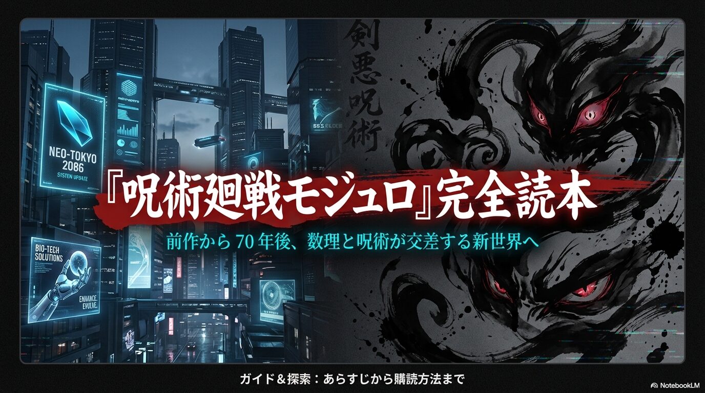 前作から70年後、2086年のネオ東京を舞台にした呪術廻戦モジュロの完全読本ガイド表紙。
