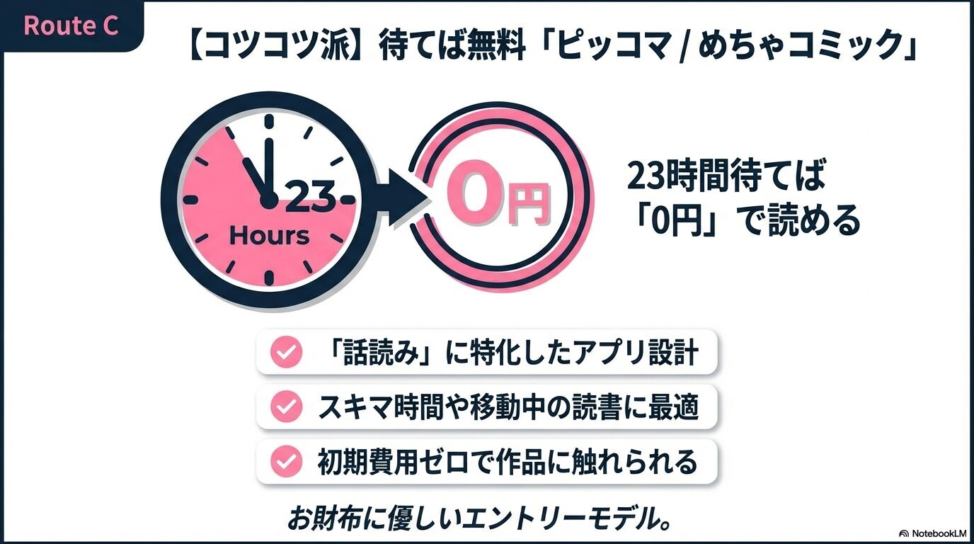 【コツコツ派】ピッコマ・めちゃコミックの「待てば無料」