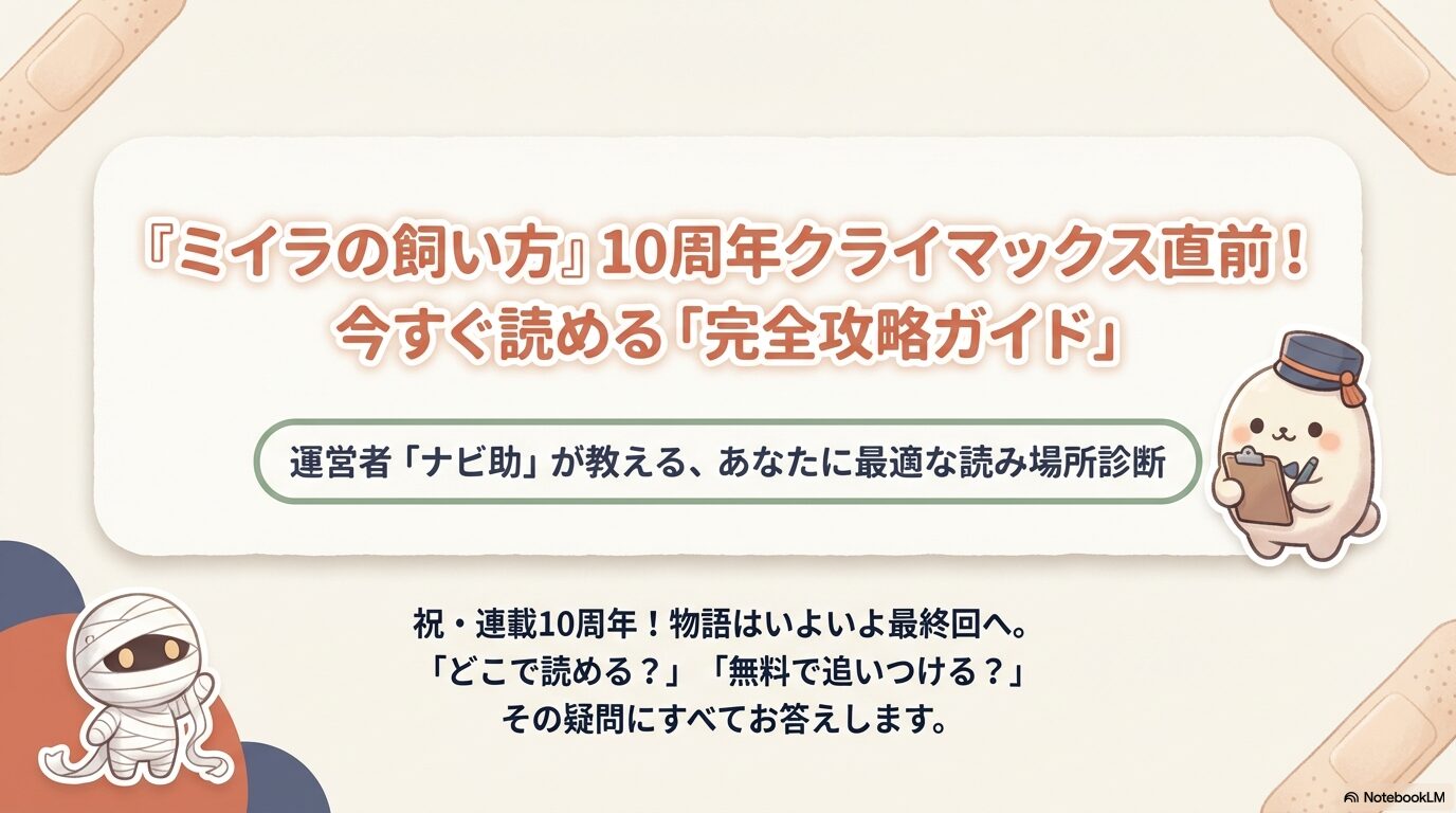 『ミイラの飼い方』10周年を記念した、あなたに最適な読み場所診断スライド。