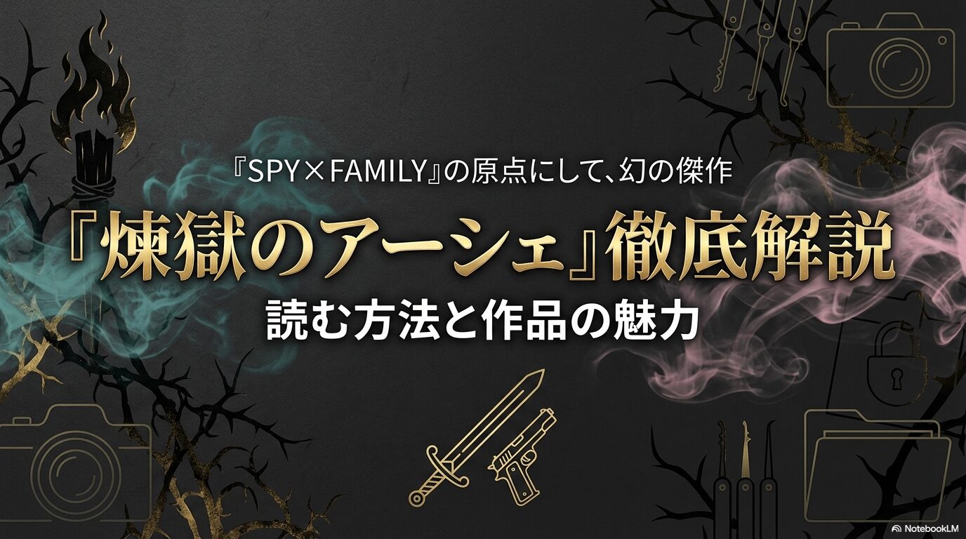 SPY×FAMILYの原点である読み切り作品『煉獄のアーシェ』の読む方法と魅力を解説するスライドの表紙画像