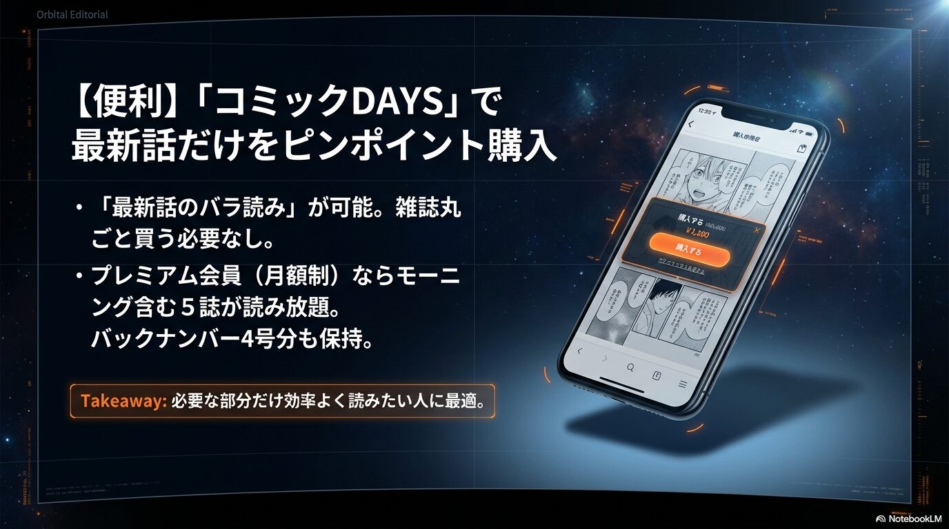 コミックDAYSで宇宙兄弟最新話を1話単位で購入（バラ読み）するメリットを紹介するスライド